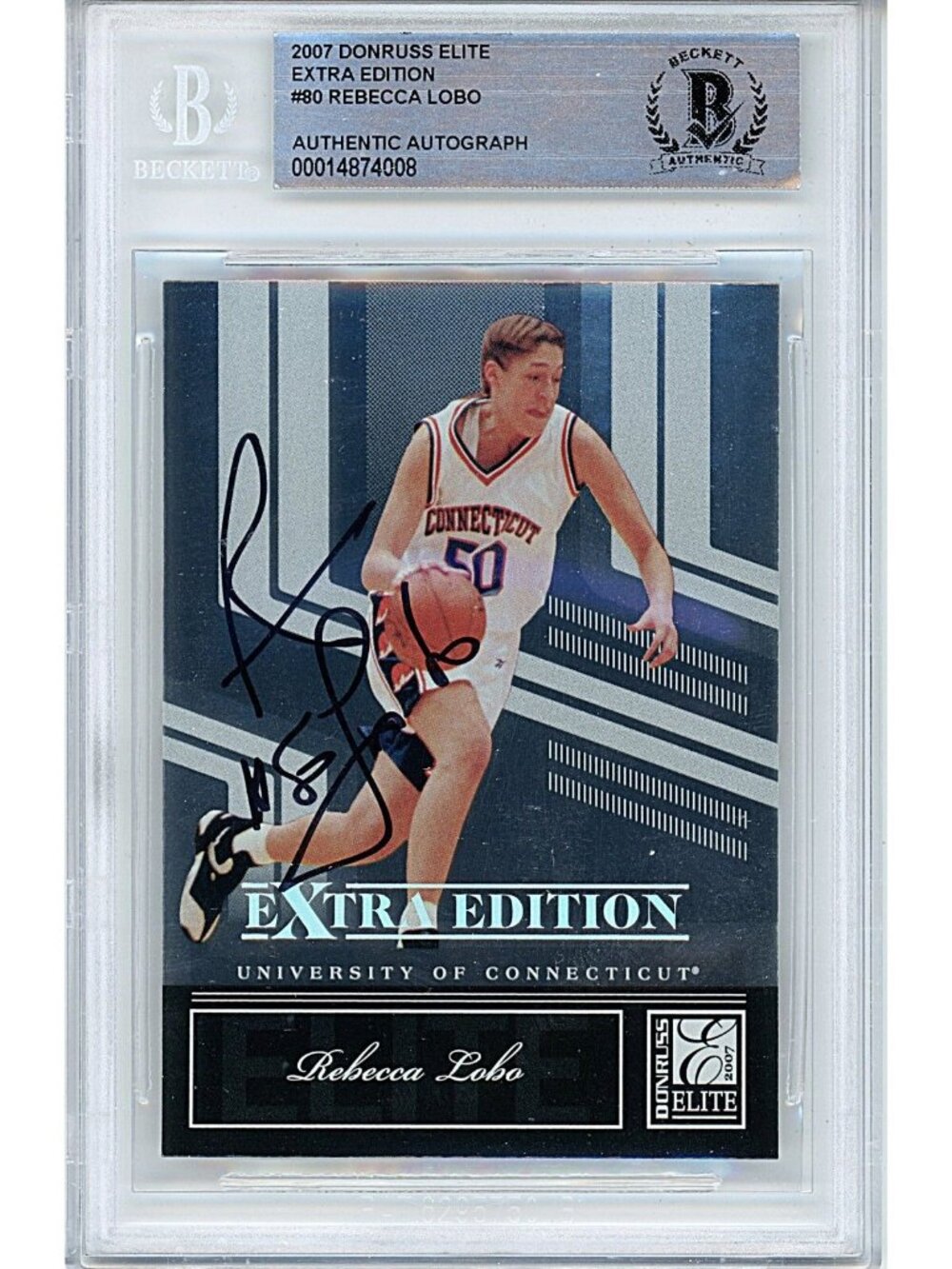 Rebecca Lobo Signed 2007 Donruss Elite Basketball Card Beckett UConn Autograph